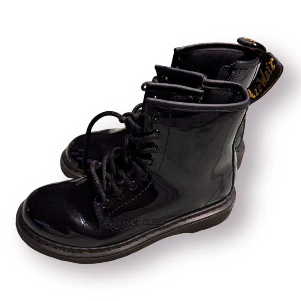 DR MARTENS - Junior 1460 Patent Leather Lace Up Inner‎ Ankle Zipper Boots Size 1